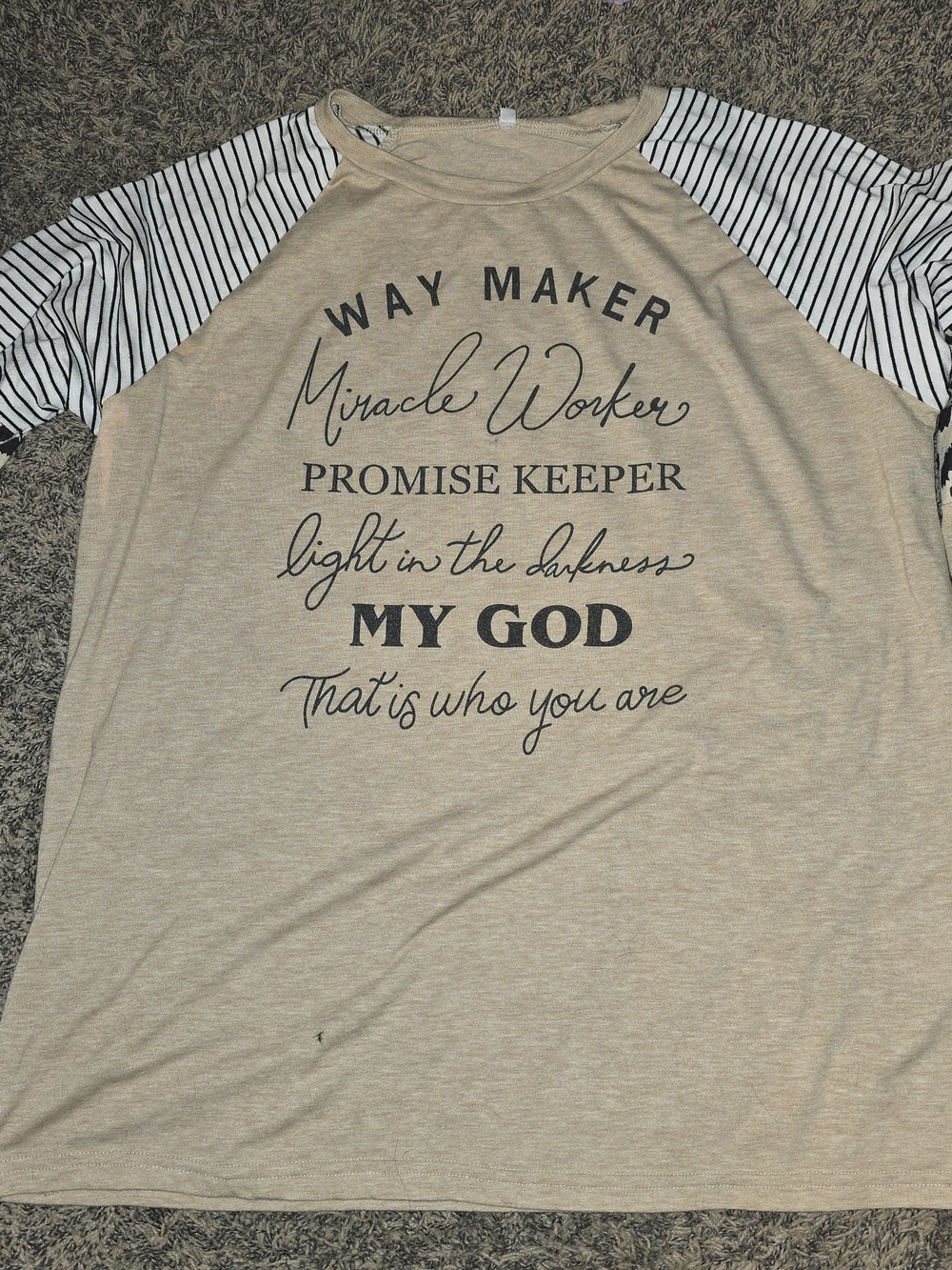 Women's Beige Graphic Raglan Shirt - Inspirational Text- Waymaker